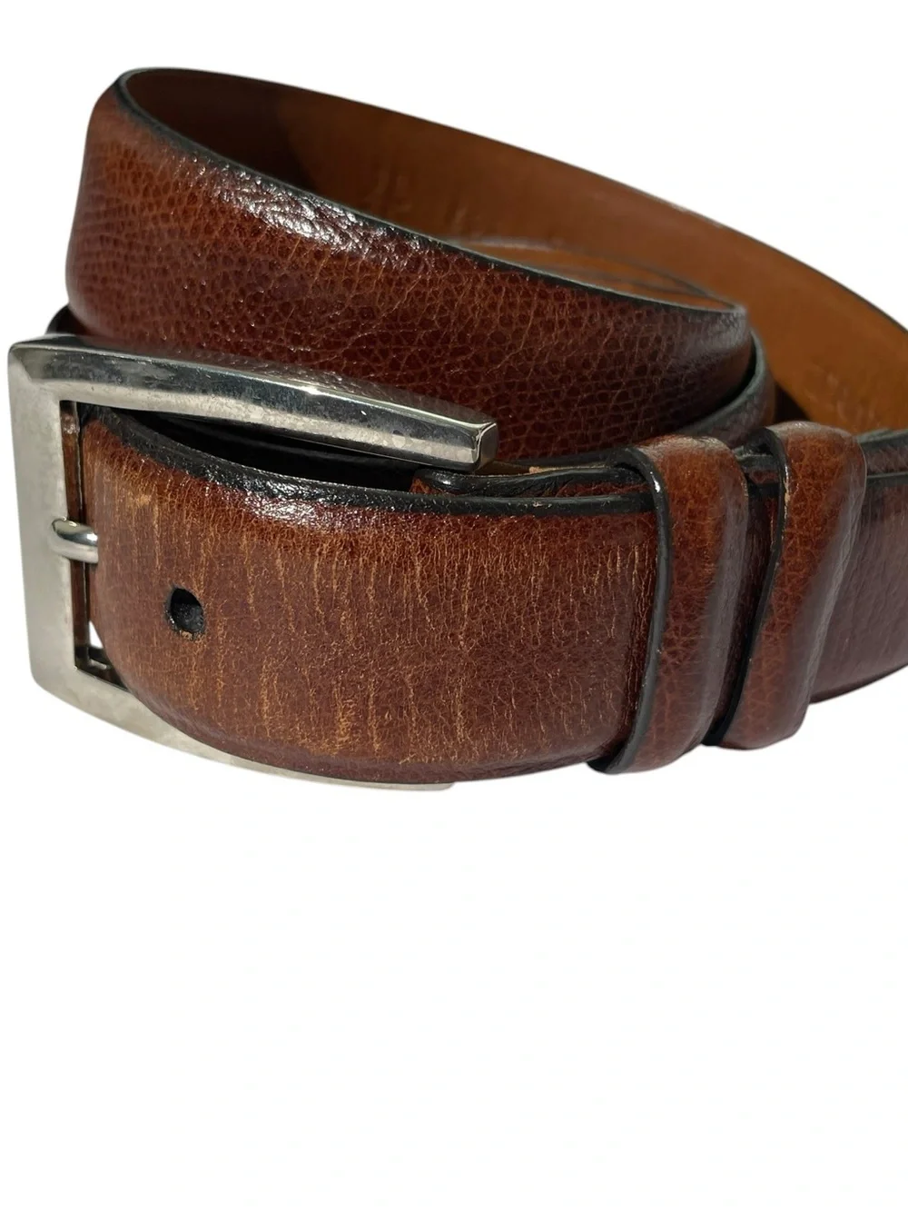 Trafalgar Glove Leather Mens Belt Sz 38 BROWN Silver Buckle Made In USA CLASSIC